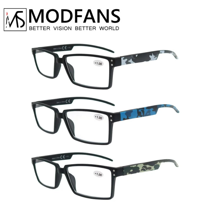 Oversized Reading Glasses Men Squared Frame Readers Vision Presbyopic High Quality Eyeglasses With Camouflage Leg +1+1.5+2+2.5+3