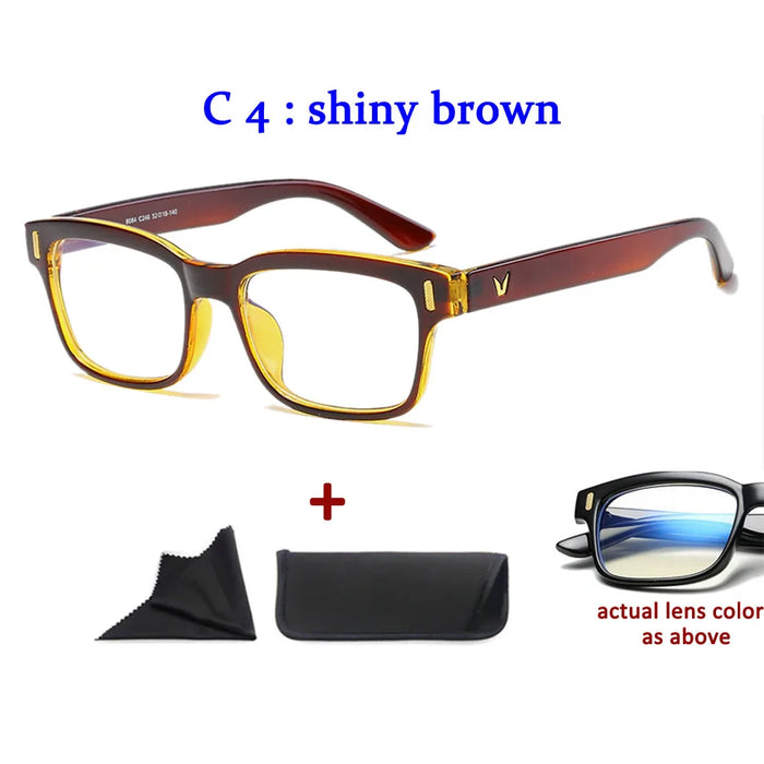Men'S Anti-Blue Light Office Computer High Quality Black Shiny Frame Rivets Studded Glasses With Gold Pattern On The Temples.