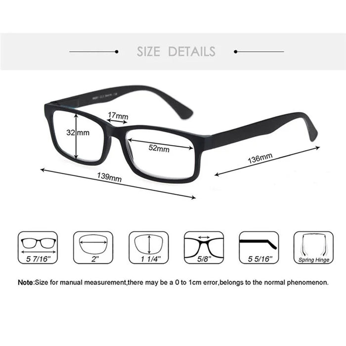 MODFANS Rectangular Classic Matte Frame, Solid-Color Temples, Reading Glasses for Men and Women, Prescription +1.0 to +4.0.