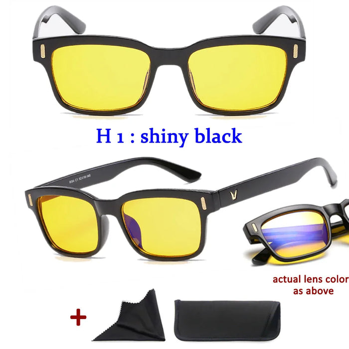 Men'S Anti-Blue Light Office Computer High Quality Black Shiny Frame Rivets Studded Glasses With Gold Pattern On The Temples.