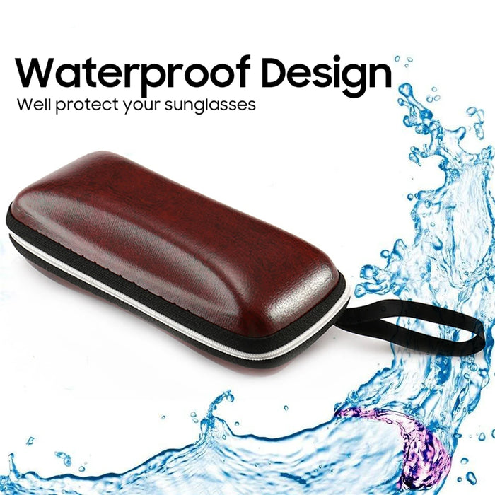 VIVIBEE Estuche de cuero sintético negro para gafas de sol para hombre, con cremallera, impermeable, para almacenamiento de gafas de sol, estuche genuino para gafas.