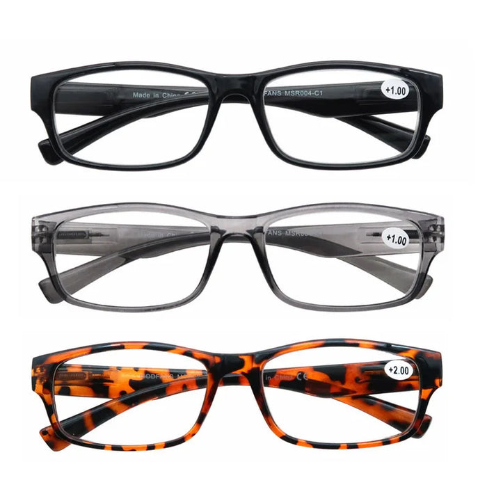 MODFANS Reading Glasses - 3 pack Square Readers for Men & Women Unbreakable Spectacle with Spring Hinge Diopter  +0.5 to +5.0
