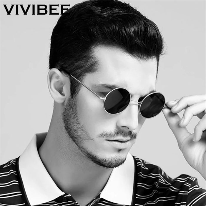 VIVIBEE Lunettes de soleil classiques polarisées rondes en métal pour femmes, décontractées, rétro UV400, pour hommes, noires, tendance 2026