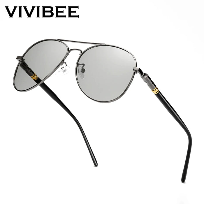 VIVIBEE Photochromic Sunglasses Mens Aviation Polarized UV400 Day and Night Vision Driving Sun Glasses Women Titanium Goggles