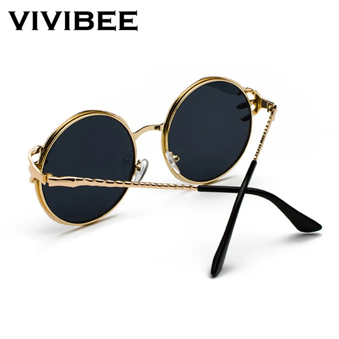 VIVIBEE Retro Skull Claw Round Sunglasses for Women Fishion 2026 Trending Product Gothic Sun Glasses Gold Metal Frame Shades