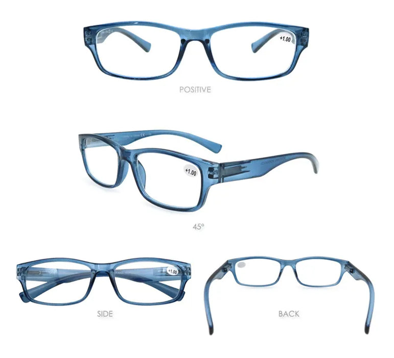Reading Glasses Men Women Rectangle Durable Frame Readers Flexible Spring Hinge Clear View Magnification Strength +1.0 to +5.0