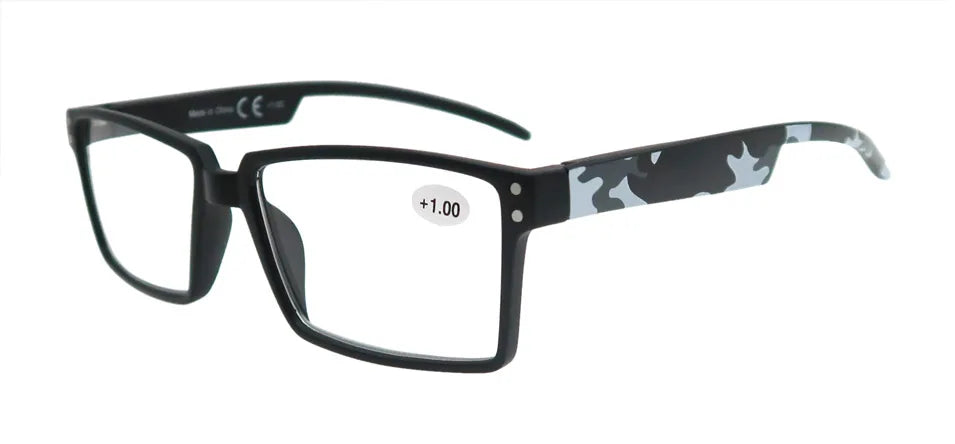 Oversized Reading Glasses Men Squared Frame Readers Vision Presbyopic High Quality Eyeglasses With Camouflage Leg +1+1.5+2+2.5+3