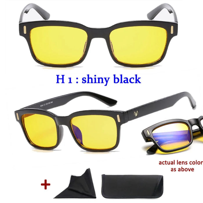 Men'S Anti-Blue Light Office Computer High Quality Black Shiny Frame Rivets Studded Glasses With Gold Pattern On The Temples.