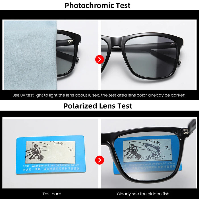 VIVIBEE Gafas de sol polarizadas fotocromáticas de cambio de color, montura gris para hombre, cuadradas clásicas, lentes de transición camaleónicas