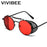 VIVIBEE Steampunk Sunglasses Men 2026 Trending Gothic Round Alloy Red Metal Punk Goggles Retro Party Sun Glasses