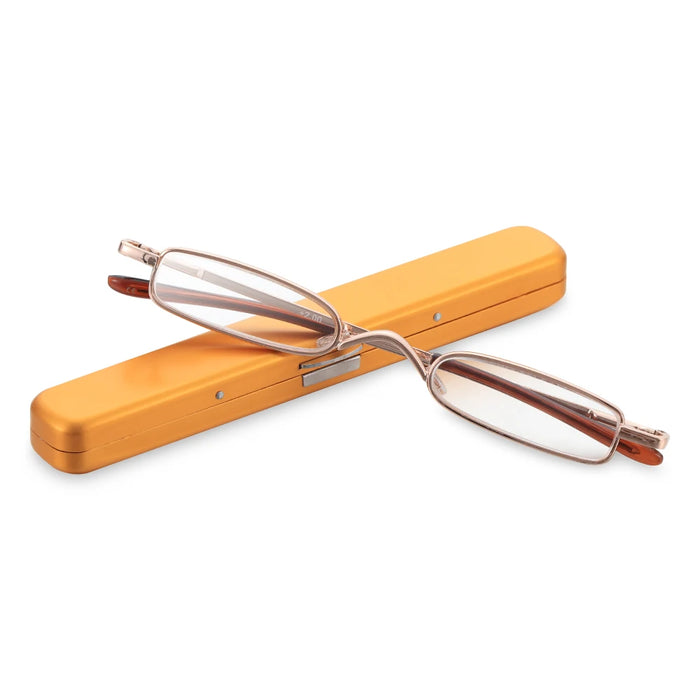 1PC Mini Portable Metal Reading Glasses With Case Vision Care Retro Light Weight Resin Lens Readers Presbyopic Eyeglass+1.0~+4.0