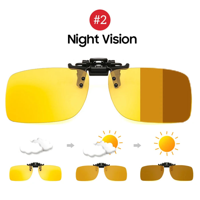 VIVIBEE Polarized Square Flip Up Clip on Sunglasses for Night Driving Lens Men Photochromic Women Fishing Sun Glasses