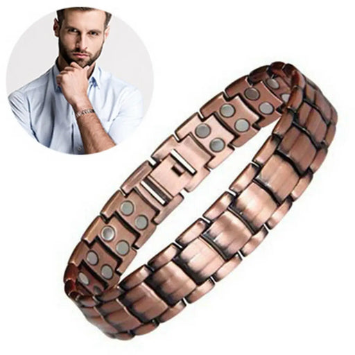 Pulsera de Cobre Rojo para Hombre, Estilo de Negocios, Pulsera de Doble Terapia Magnética Fuerte para el Alivio del Dolor de Artritis, Accesorios de Joyería