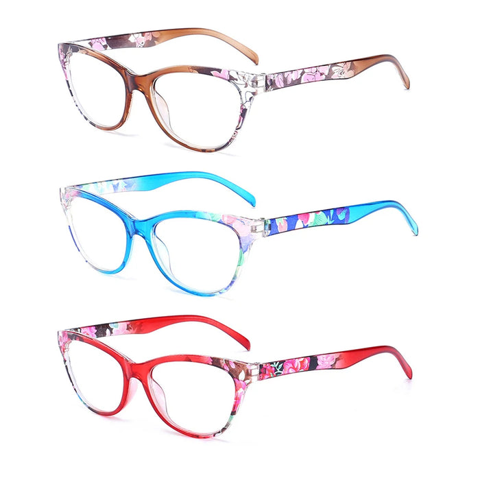 New Reading Glasses Women Flower Leg Cat Eye Frame Presbyopic Glasses PC Red  Fast Sight Eyewear Fast Shipping