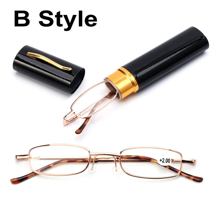 1PC Mini Portable Metal Reading Glasses With Case Vision Care Retro Light Weight Resin Lens Readers Presbyopic Eyeglass+1.0~+4.0