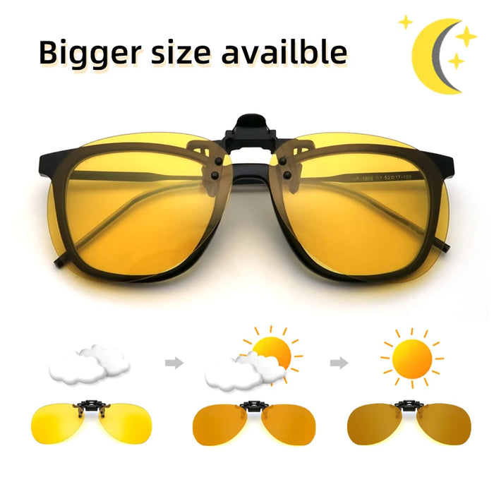 VIVIBEE Polarized Square Flip Up Clip on Sunglasses for Night Driving Lens Men Photochromic Women Fishing Sun Glasses
