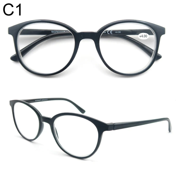 Round Reading Glasses Women Readers Eyeglasses Classic Frame Flexble Plastic Spring Hinge Lightweight Wear with Diopter +1.0~4.0