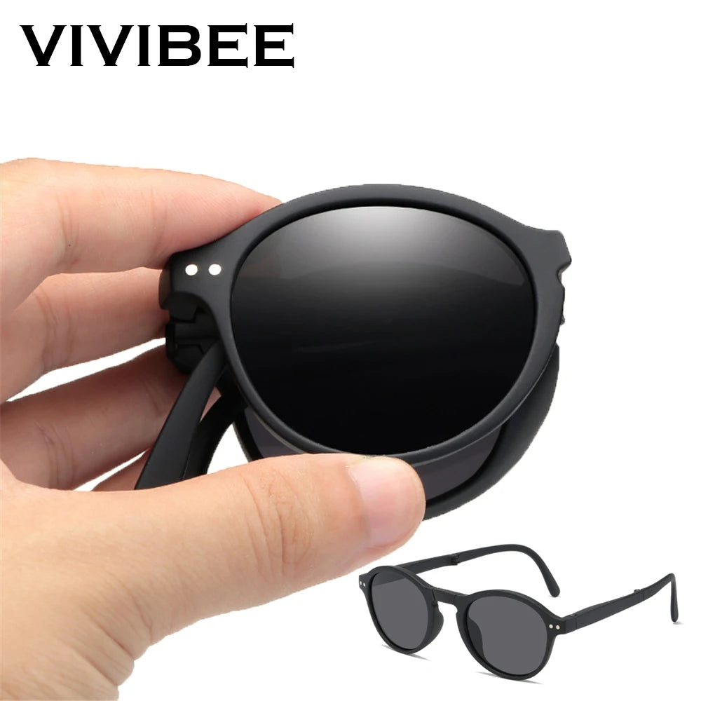 VIVIBEE Women Square Folding Sunglasses 2026 Trending Product Black UV400 Spring Hinge Eyewear Men Retro Mirror Red Sun Glasses