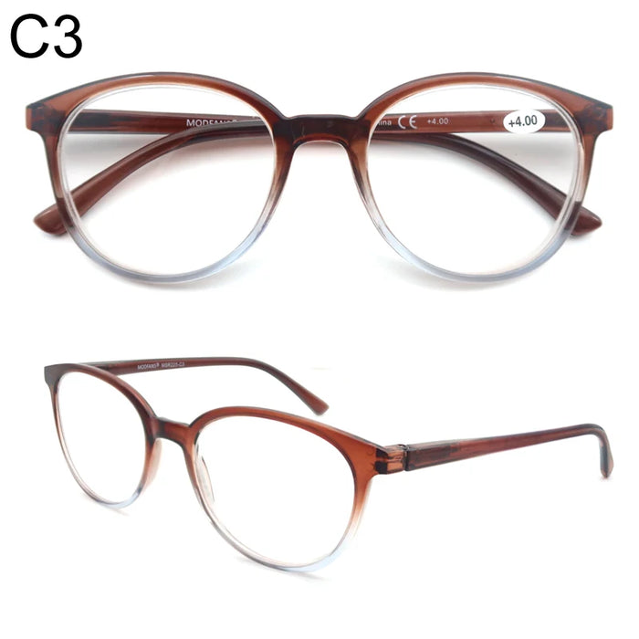 Round Reading Glasses Women Readers Eyeglasses Classic Frame Flexble Plastic Spring Hinge Lightweight Wear with Diopter +1.0~4.0