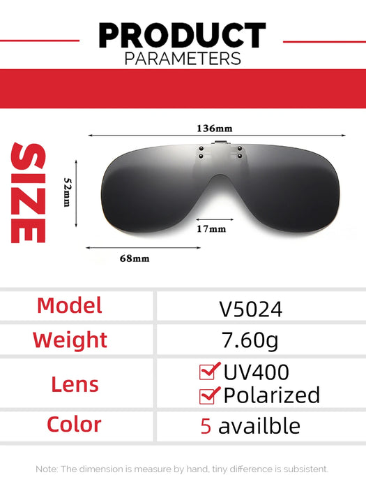 VIVIBEE Polarized Flip Up Clip On Sunglasses for Glasses Men Oversized Driving UV400 Mirror Red Fishing Night Vision Eyeglasses
