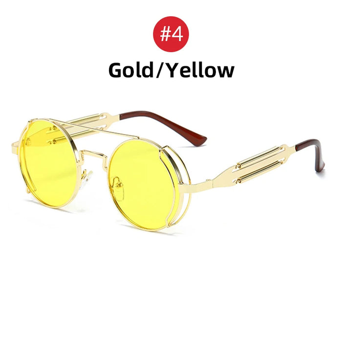 VIVIBEE Lunettes de soleil Steampunk Homme Rondes Lentilles Rouges Lunettes de soleil Punk Noir Métal Style Gothique 2026 Nouveaux Produits Femme Protection UV400