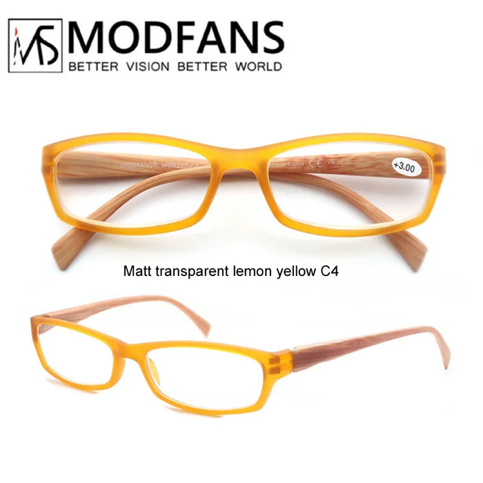 Reading Glasses Women Rectangular Frame Readers Eyeglasses Wood-Look Printed Legs for Mens Presbyopic Glasses +1.0+2.0+3.0+4.0