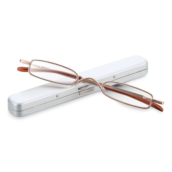 1PC Mini Portable Metal Reading Glasses With Case Vision Care Retro Light Weight Resin Lens Readers Presbyopic Eyeglass+1.0~+4.0