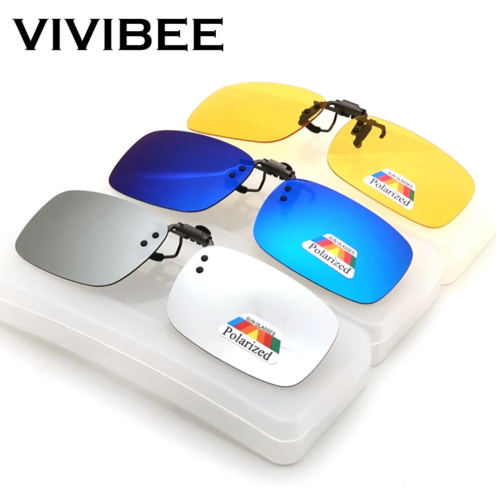 VIVIBEE Lunettes de soleil à clipser bleues effet miroir pour homme, à verres carrés polarisés, en métal, pour la pêche, la conduite de nuit, anti-UV400, pour femme