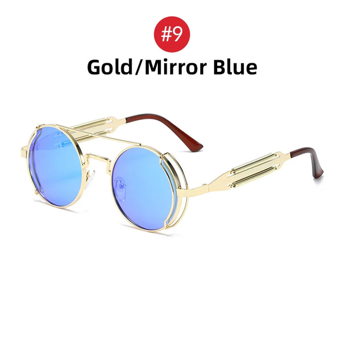 VIVIBEE Lunettes de soleil Steampunk Homme Rondes Lentilles Rouges Lunettes de soleil Punk Noir Métal Style Gothique 2026 Nouveaux Produits Femme Protection UV400
