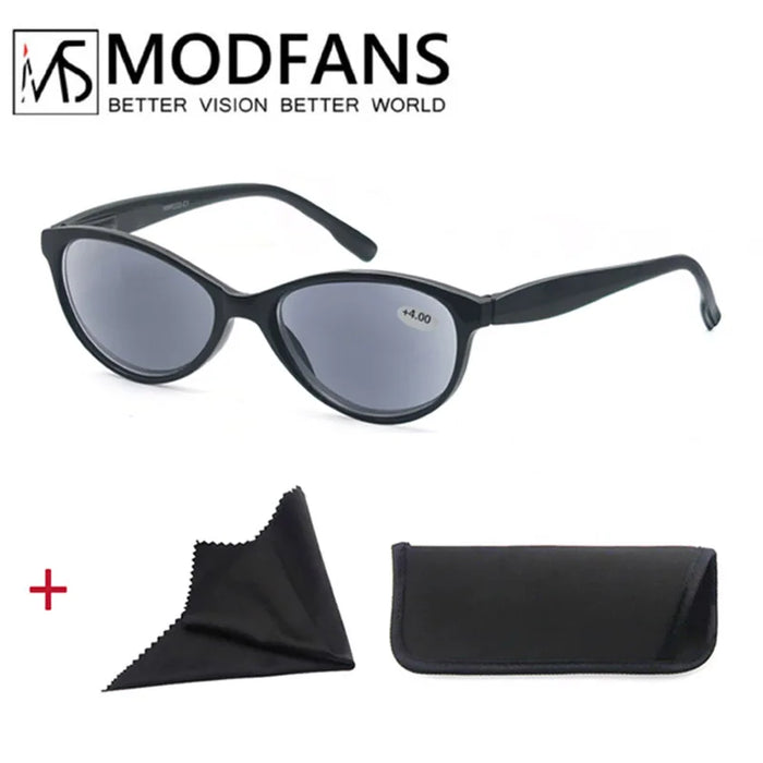 Women Reading Sun Glasses Oval Cat-Eye Classic Frame Sunglasses Readers Eyeglasses Spring Hinge Lightweight Wear with Diopter