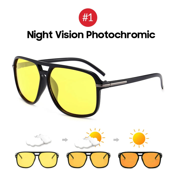 VIVIBEE Men Photochromic Night Vision Sunglasses Color Change Transition 2026 Yellow Big Sun Glasses Oversized Polarized Goggles