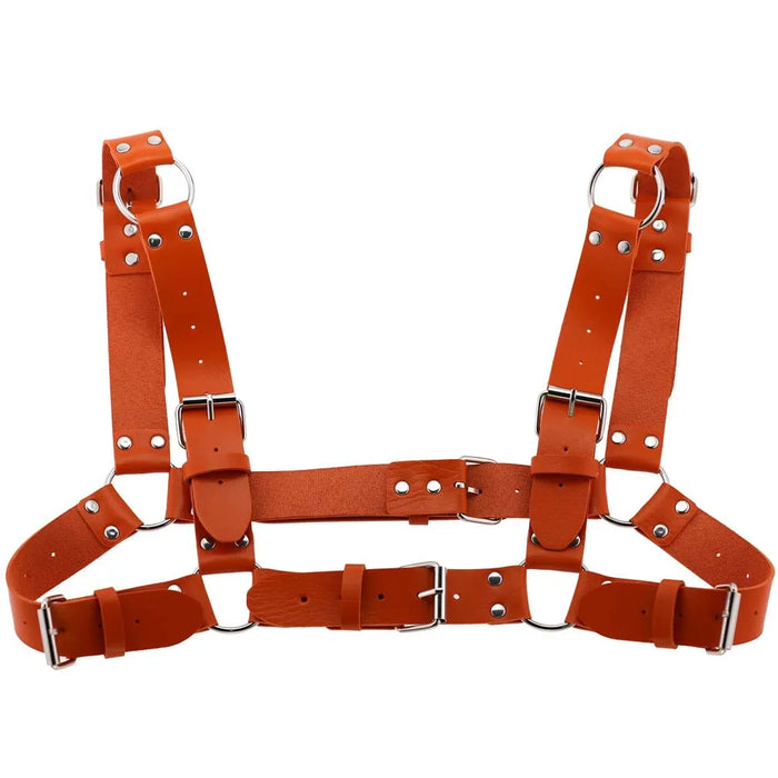 Women Men Sexy Punk Chest Harness Adjustable Caged Metal Body Chain PU Leather Choker Statement Necklace Party Clubwear