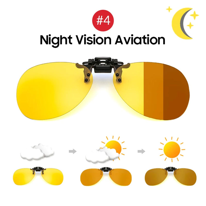 VIVIBEE Polarized Square Flip Up Clip on Sunglasses for Night Driving Lens Men Photochromic Women Fishing Sun Glasses
