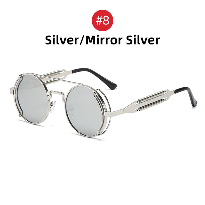 VIVIBEE Lunettes de soleil Steampunk Homme Rondes Lentilles Rouges Lunettes de soleil Punk Noir Métal Style Gothique 2026 Nouveaux Produits Femme Protection UV400