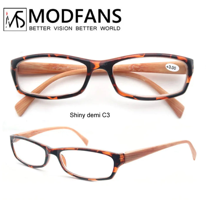 Reading Glasses Women Rectangular Frame Readers Eyeglasses Wood-Look Printed Legs for Mens Presbyopic Glasses +1.0+2.0+3.0+4.0