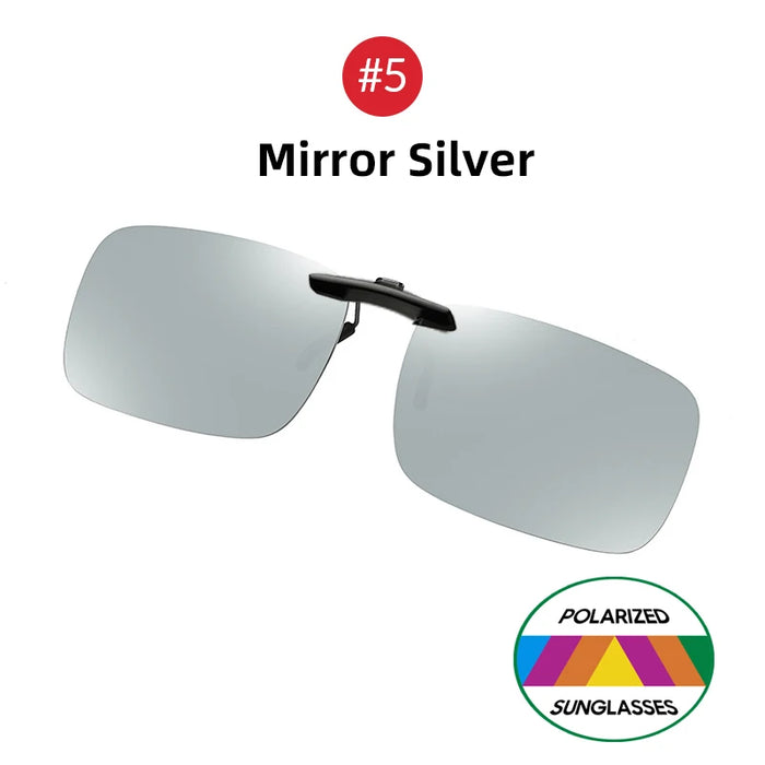 VIVIBEE Mens Fishing Clip On Sunglasses Mirror Blue Eyeglasses Polarized UV400 Women Square Night Vision Driving Sun Glasses