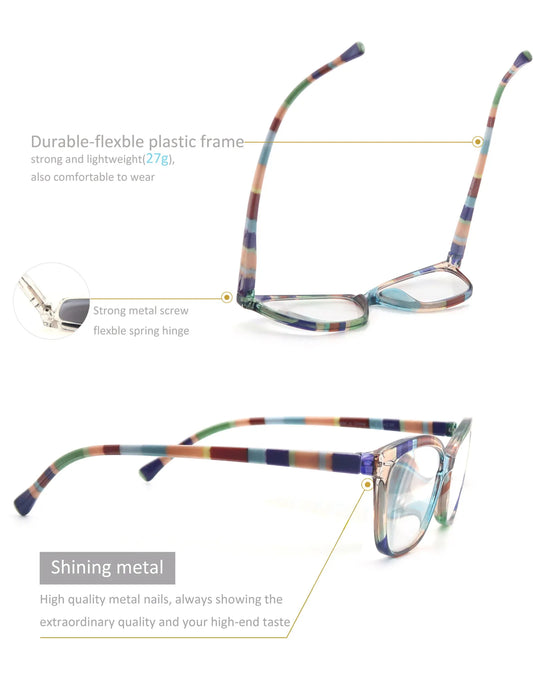 Gafas de lectura coloridas de ojo de gato para mujer, montura ovalada clásica, bisagra de resorte flexible, cómodas gafas de lectura con dioptrías
