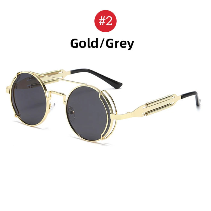 VIVIBEE Lunettes de soleil Steampunk Homme Rondes Lentilles Rouges Lunettes de soleil Punk Noir Métal Style Gothique 2026 Nouveaux Produits Femme Protection UV400