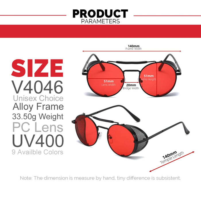 VIVIBEE Steampunk Sunglasses Men 2026 Trending Gothic Round Alloy Red Metal Punk Goggles Retro Party Sun Glasses