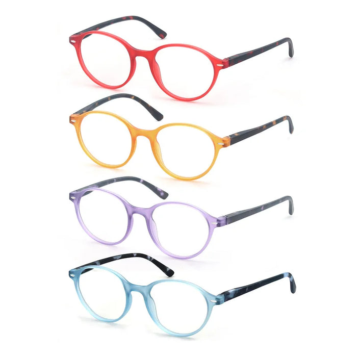 Lunettes de lecture rondes à charnière à ressort pour femmes, légères, presbytes, monture classique multicolore (rouge/bleu/violet/orange)
