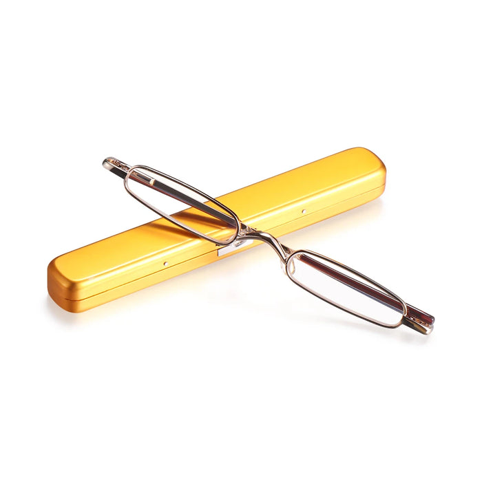 1PC Mini Portable Metal Reading Glasses With Case Vision Care Retro Light Weight Resin Lens Readers Presbyopic Eyeglass+1.0~+4.0