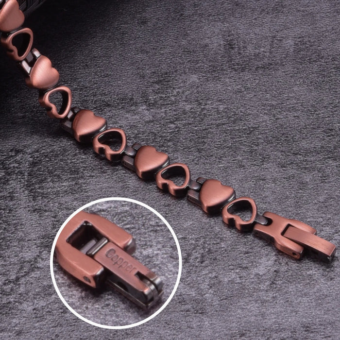 Magnetic Bracelet for Women Heart Pure Copper Energy Bracelet Healing Chain Link Vintage Magnetic Copper Bracelets Therapy Arthr