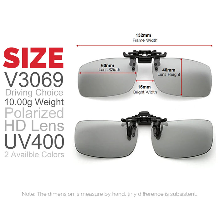 VIVIBEE Polarized Square Flip Up Clip on Sunglasses for Night Driving Lens Men Photochromic Women Fishing Sun Glasses