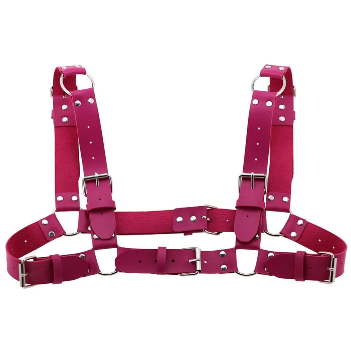 Women Men Sexy Punk Chest Harness Adjustable Caged Metal Body Chain PU Leather Choker Statement Necklace Party Clubwear