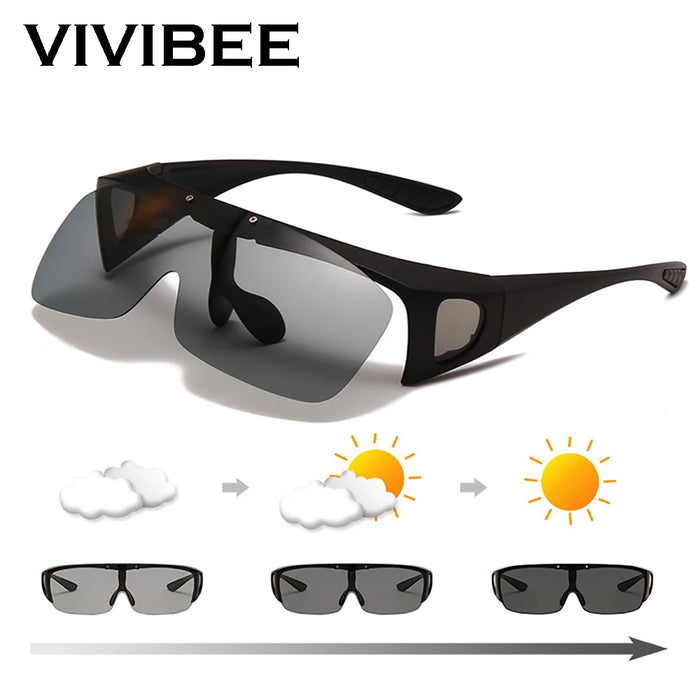 VIVIBEE Lunettes de soleil polarisées à clipser sur lunettes de vue, pour hommes, de conduite, protection UV400, photochromiques, pour la pêche, les activités de plein air, femmes