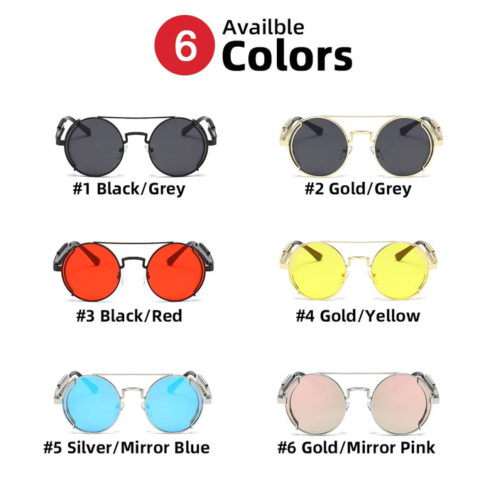 VIVIBEE Lunettes de soleil Steampunk Homme Rondes Lentilles Rouges Lunettes de soleil Punk Noir Métal Style Gothique 2026 Nouveaux Produits Femme Protection UV400