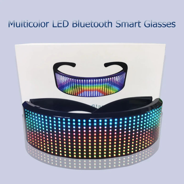 Gafas de Fiesta LED Bluetooth con Control de Aplicación, Idiomas Personalizados, Carga USB, Gafas Luminosas Intermitentes, Gafas de Sol para Conciertos de Navidad