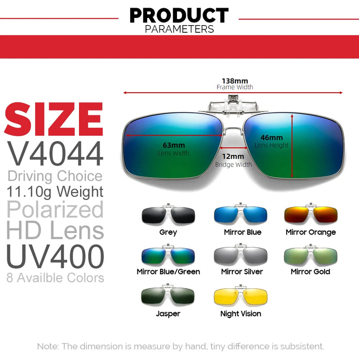 VIVIBEE Mens Metal Clip on Sunglasses Polarized Eyeglasses UV400 Women Square Night Vision Driving Sun Glasses