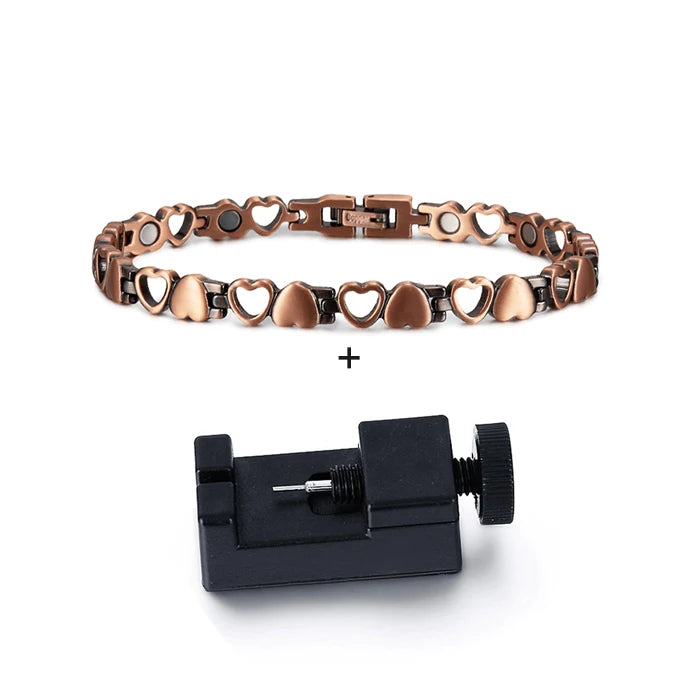 Magnetic Bracelet for Women Heart Pure Copper Energy Bracelet Healing Chain Link Vintage Magnetic Copper Bracelets Therapy Arthr