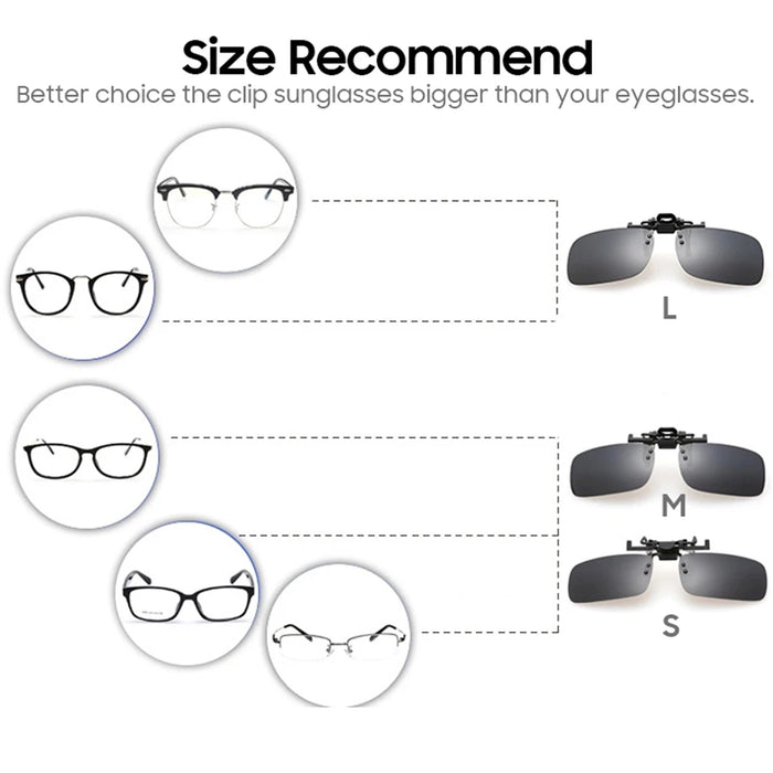 VIVIBEE Men Polarized Flip Up Clip on Sunglasses Black Driving UV400 Women Square S M L Goggles Night Vision Fishing Glasses
